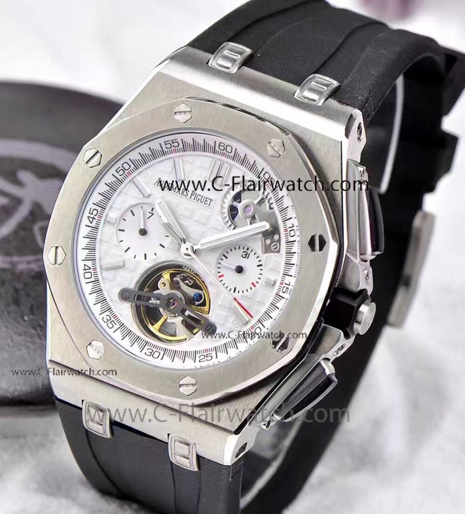 2018 Replica Audemars Piguet Tourbillon Men Watch SS White Dial